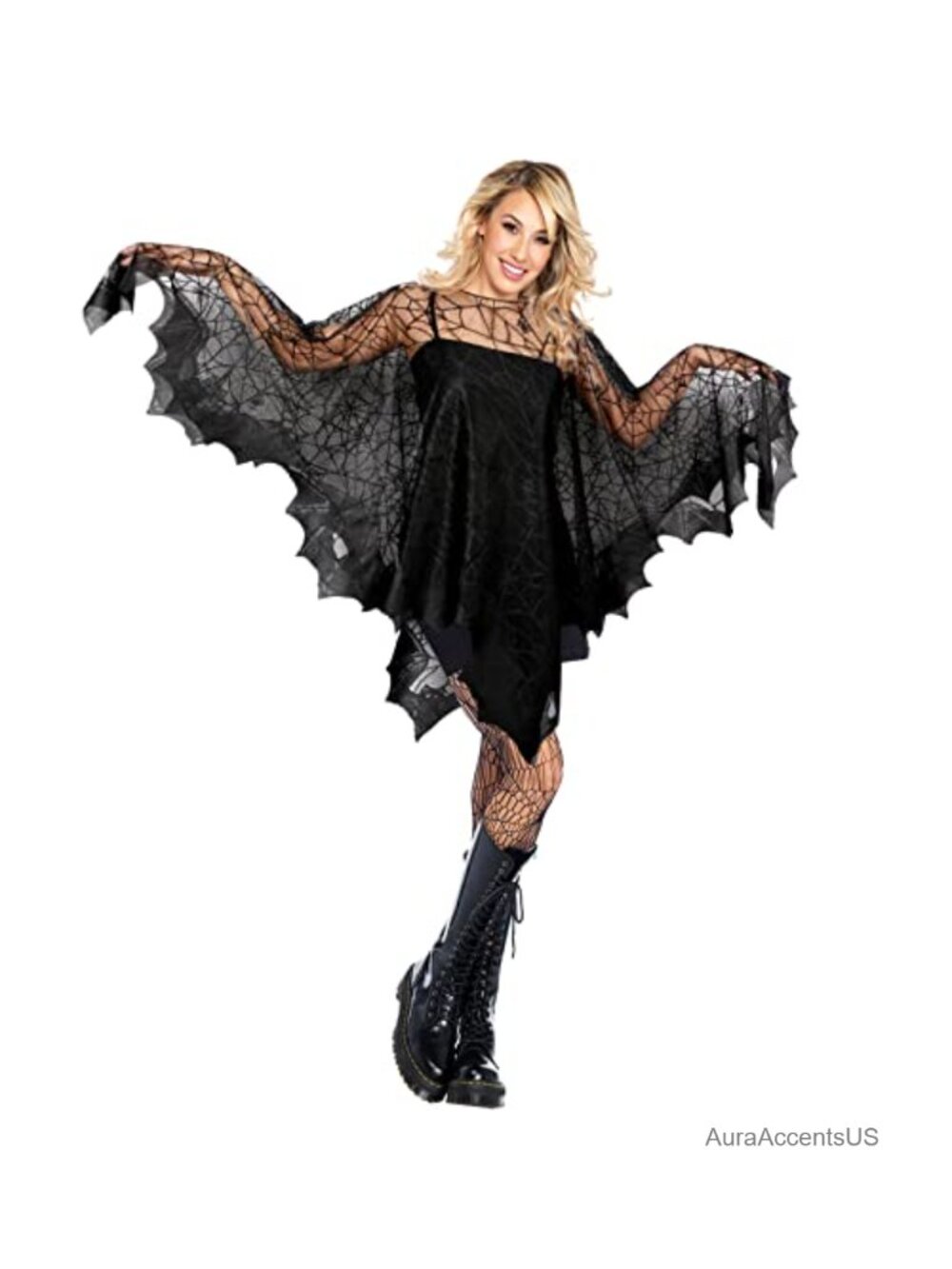 Black Lace Spider Web Poncho Halloween Cape for Women Day of Dead Costume